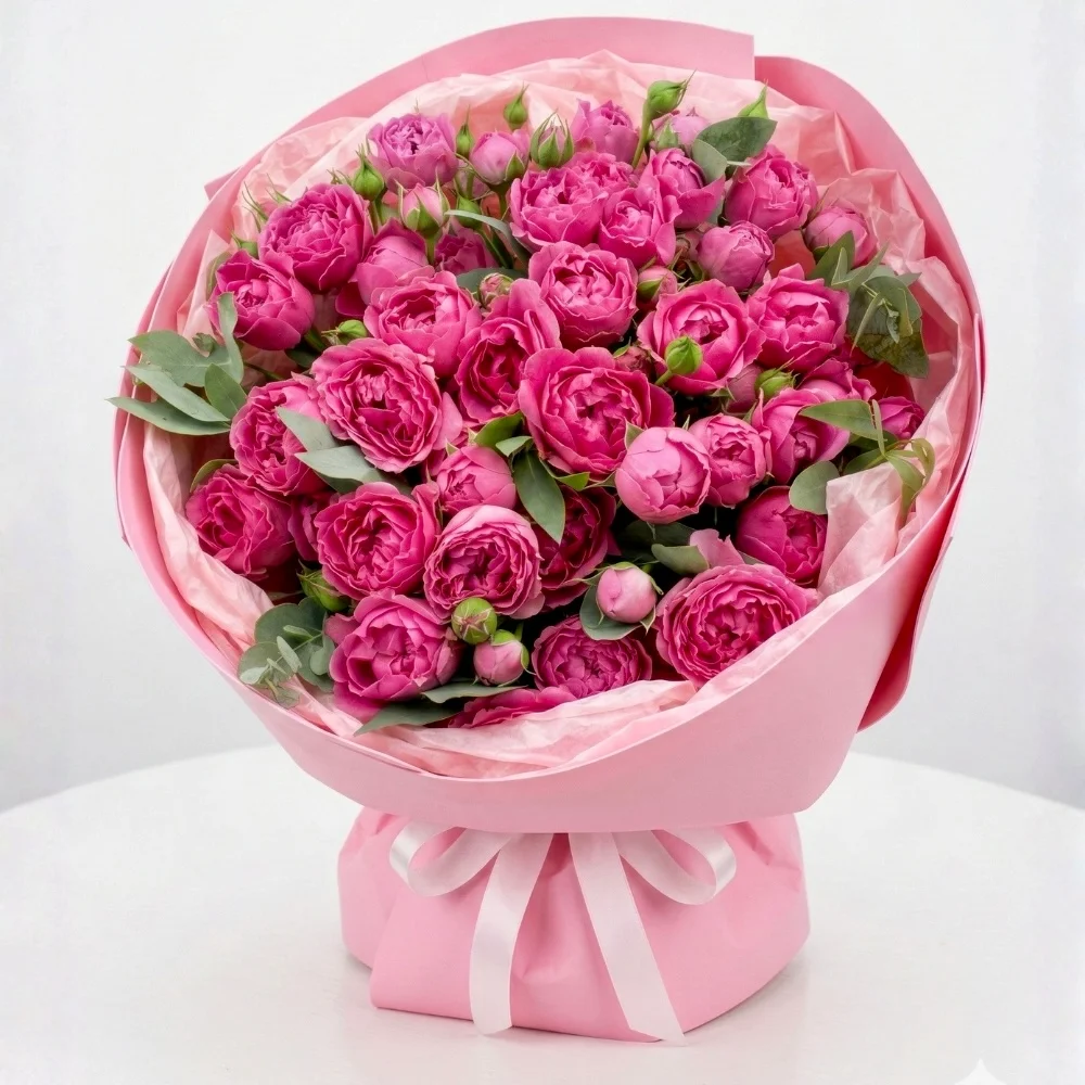 15 Pink Peony Roses in Pink Wrapping-2